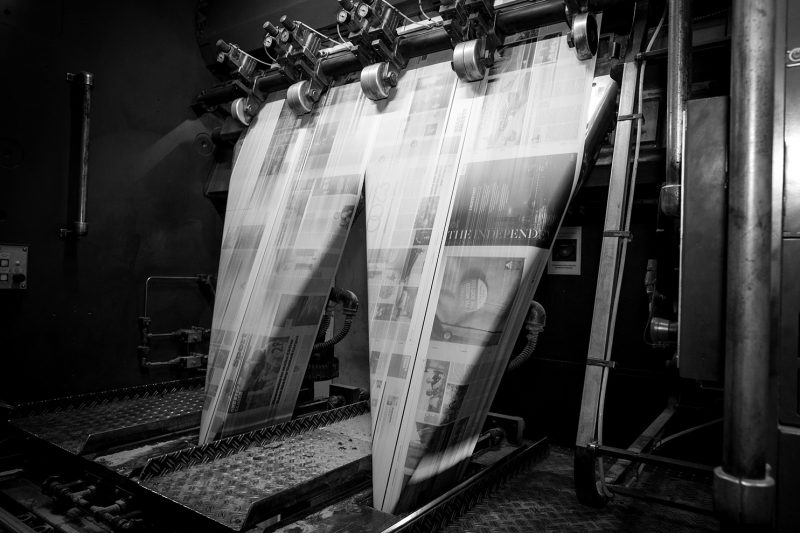 The publication of the final edition of The Independent on Sunday which went to press for the Sunday 20th March 2016. Produced at Northcliffe House, Derry Street, London. and Printed by Trinity Mirror Printers in Watford. U.K., on Saturday, March 19, 2016. Photographer: Jason Alden for The Independent on Sunday Photographer: Jason Alden for The Independent www.jasonalden.com 0781 063 1642